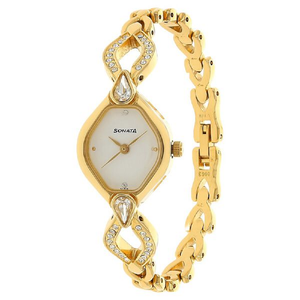 Sonata Quartz Analog White Dial Metal Strap Watch for Women