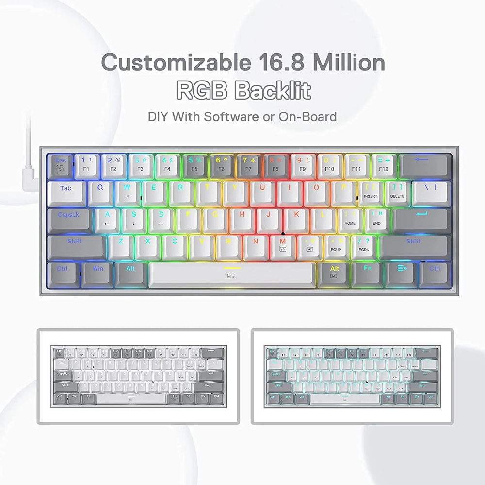 Redragon Fizz K617 60% Wired Mechanical Keyboard with Red Switches - White & Grey