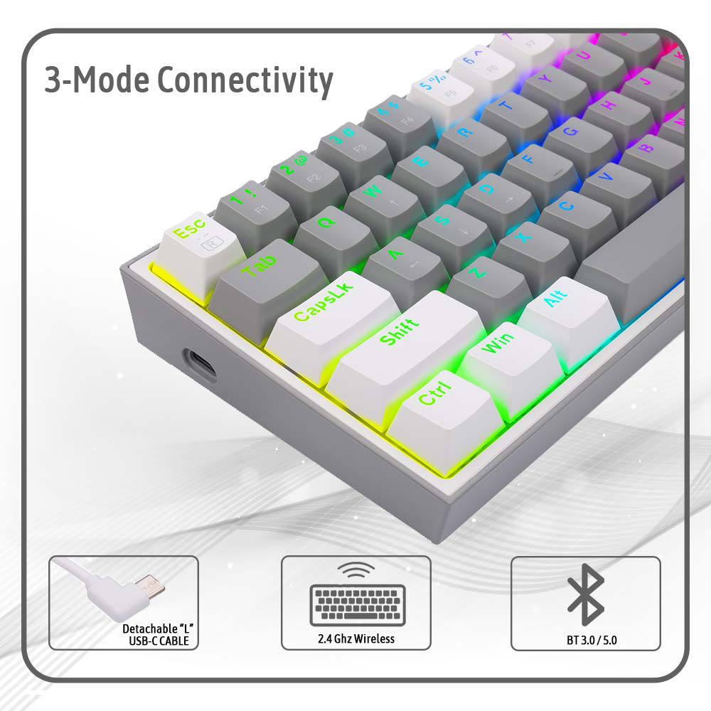 Redragon Fizz Pro K616 60% Mechanical Keyboard (Red Switch) - Grey and White