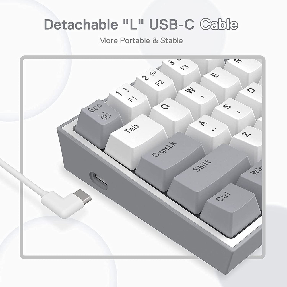 Redragon Fizz K617 60% Wired Mechanical Keyboard with Red Switches - White & Grey