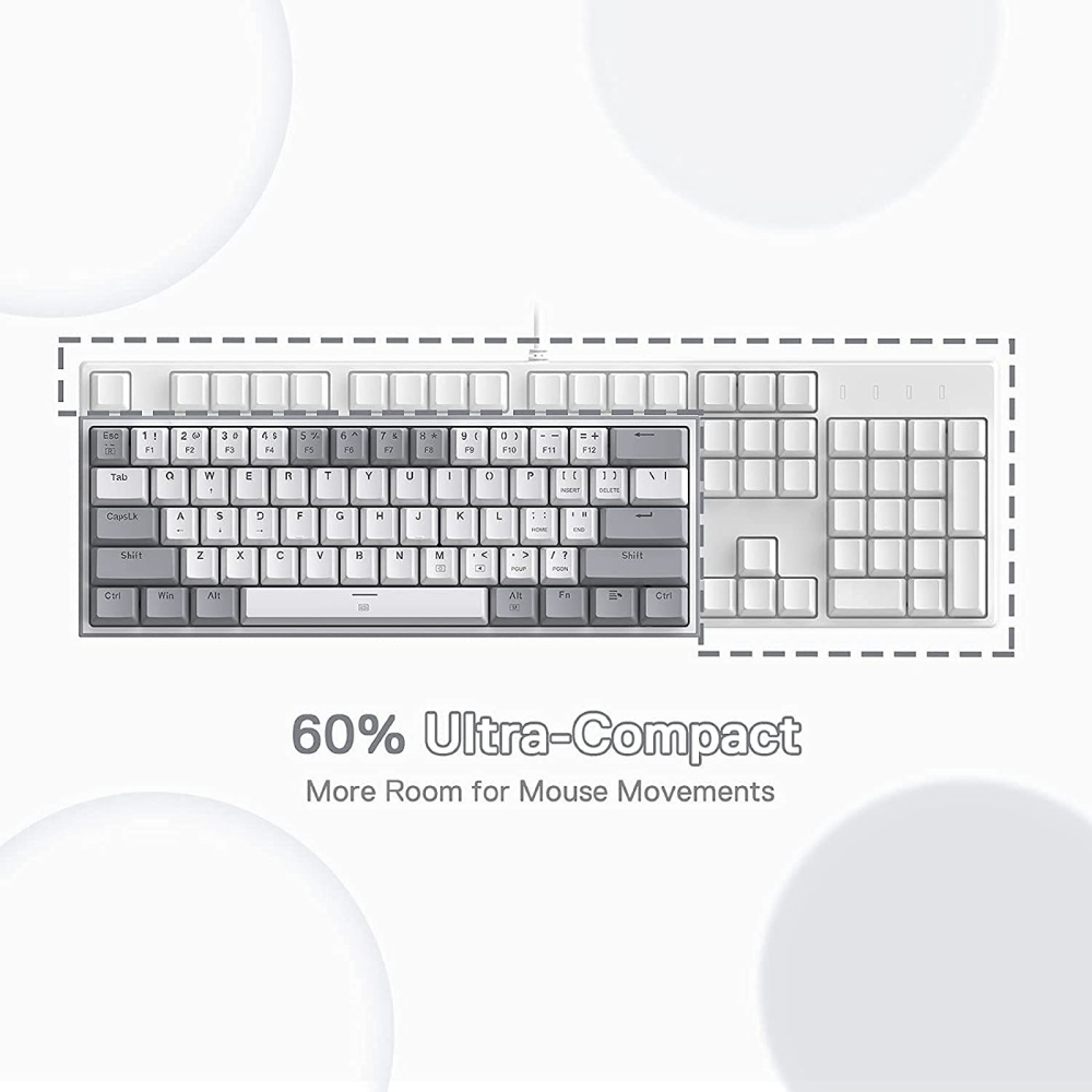 Redragon Fizz K617 60% Wired Mechanical Keyboard with Red Switches - White & Grey