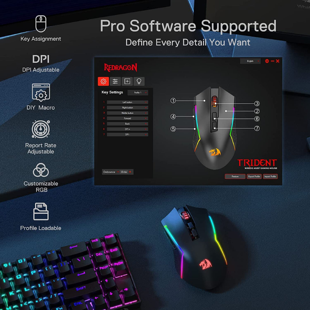 Redragon Trident Pro M693 RGB Wireless & Bluetooth Mouse