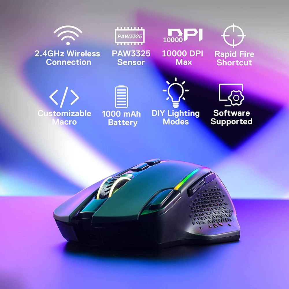 Redragon Taipan Pro M810 PRO RGB Wired and Wireless Mouse - Black