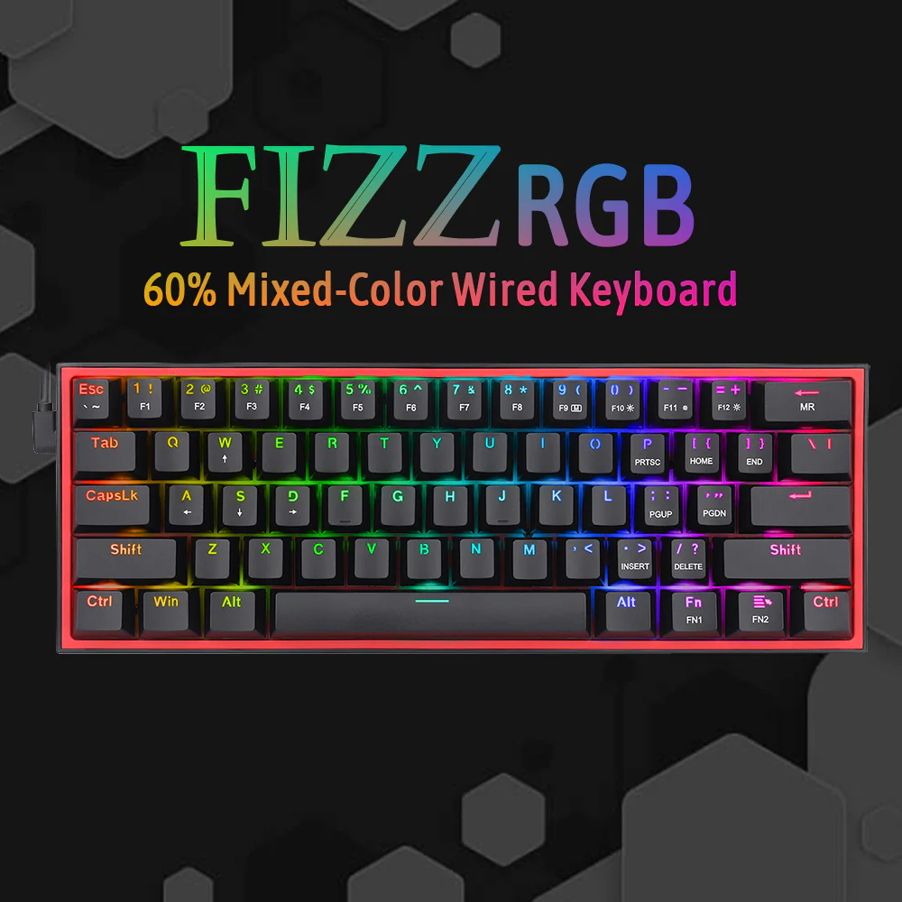 Redragon Fizz K617 60% Wired Mechanical Keyboard (Red Switch) - Black