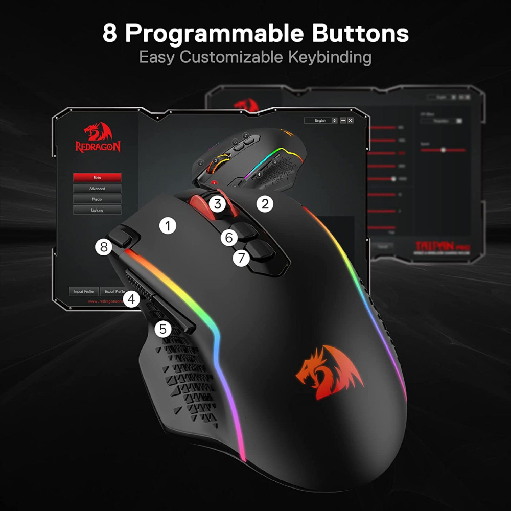 Redragon Taipan Pro M810 PRO RGB Wired and Wireless Mouse - Black