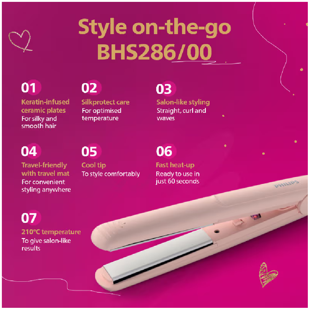 Philips Hair Straightener with Silk Protect Technology - Peach