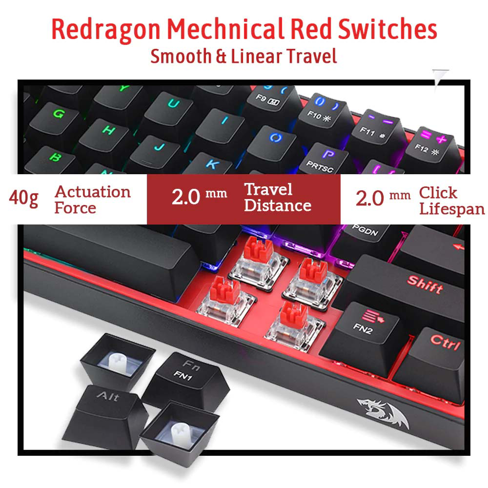 Redragon Fizz K617 60% Wired Mechanical Keyboard (Red Switch) - Black