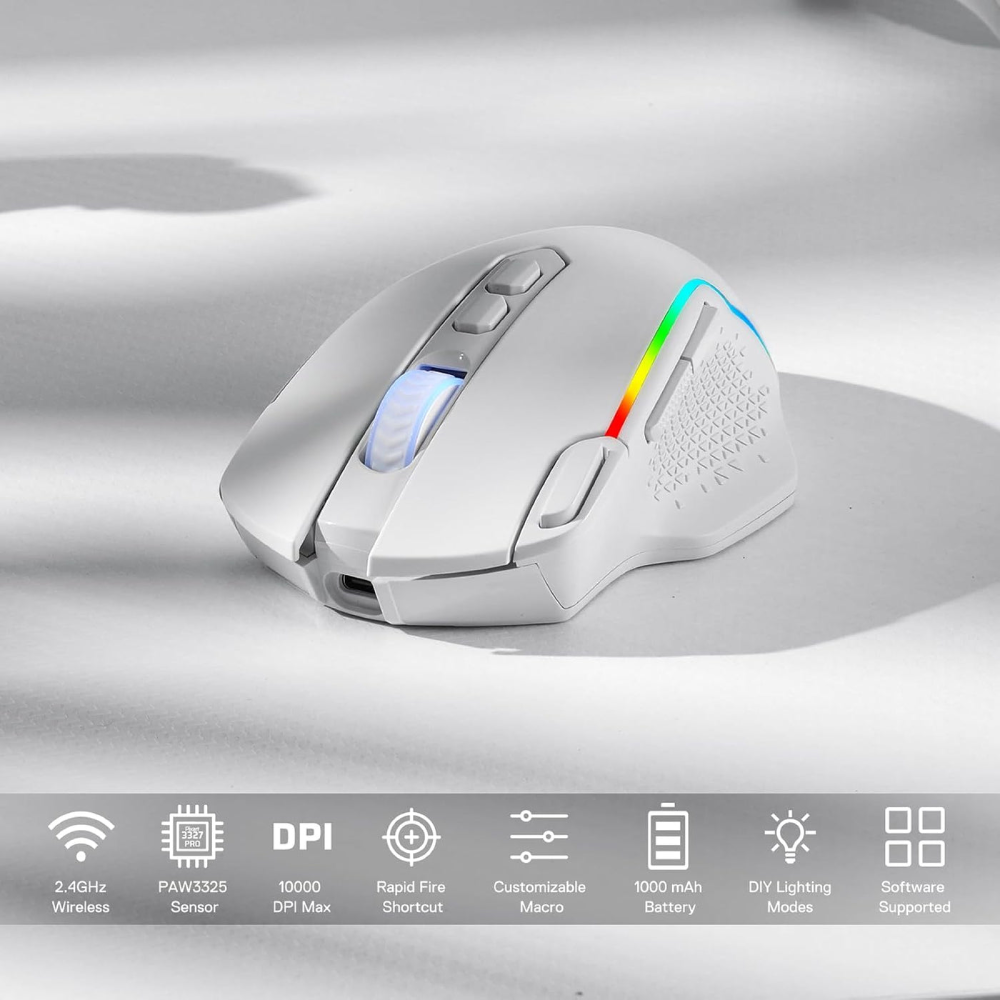 Redragon Taipan Pro M810 PRO RGB Wired and Wireless Mouse - White