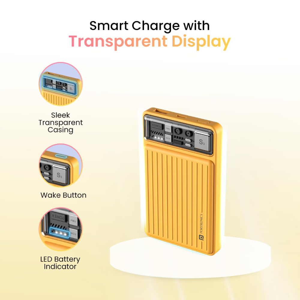 Portronics Luxcell Mini 10K 10000mAh Charging Power Bank - Yellow