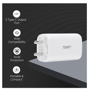 Tempt Alpha 65W Dual Port Smart Fast Charging Adaptor