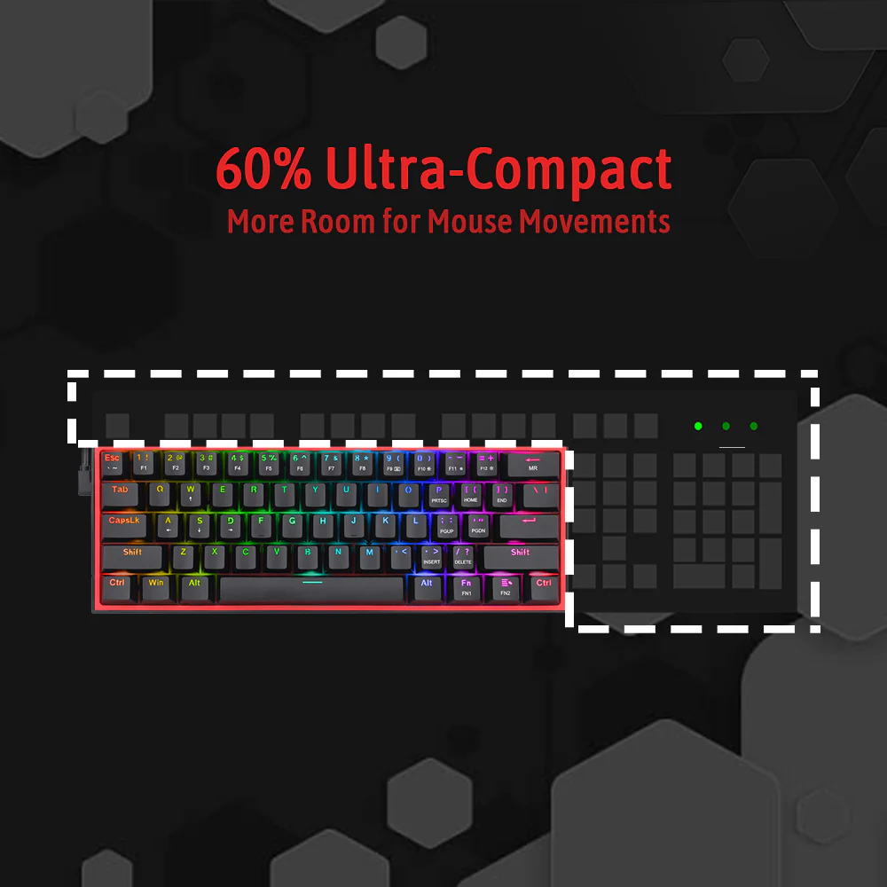 Redragon Fizz K617 60% Wired Mechanical Keyboard (Red Switch) - Black