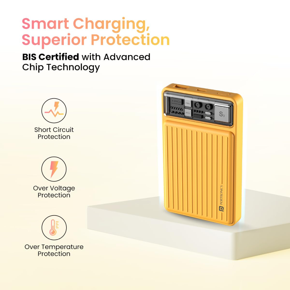 Portronics Luxcell Mini 10K 10000mAh Charging Power Bank - Yellow