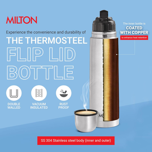 Milton Flip Lid 1000ml Thermosteel Flask - Steel