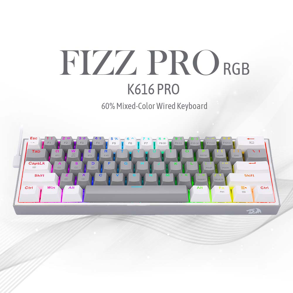 Redragon Fizz Pro K616 60% Mechanical Keyboard (Red Switch) - Grey and White