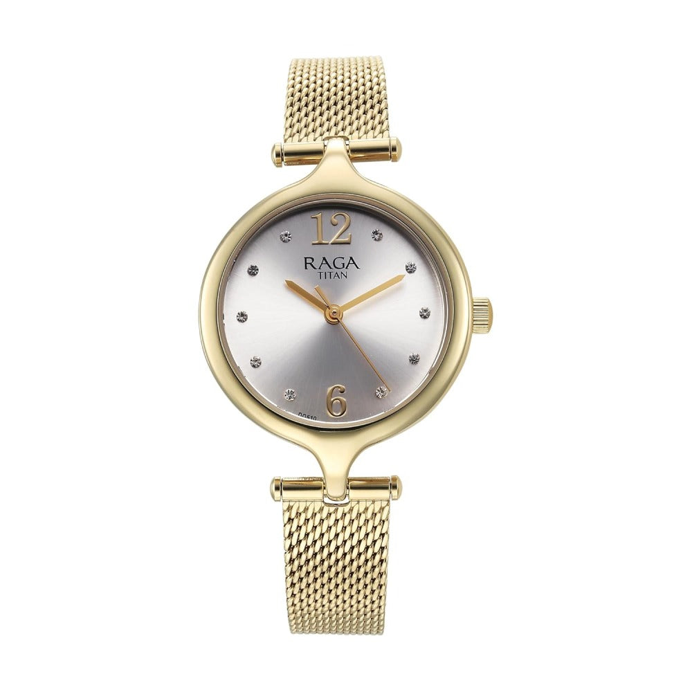 Titan Raga Showstopper 1.18" Analog Silver Dial Metal Strap Watch for Women