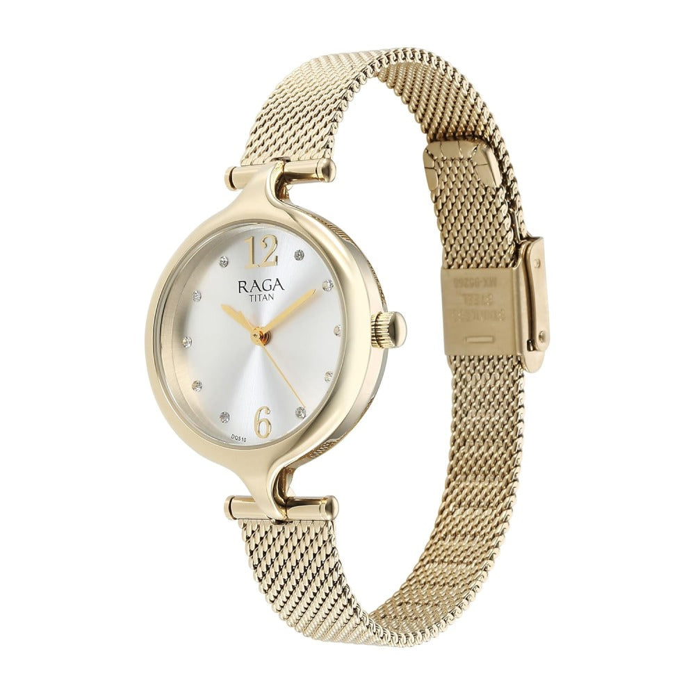 Titan Raga Showstopper 1.18" Analog Silver Dial Metal Strap Watch for Women
