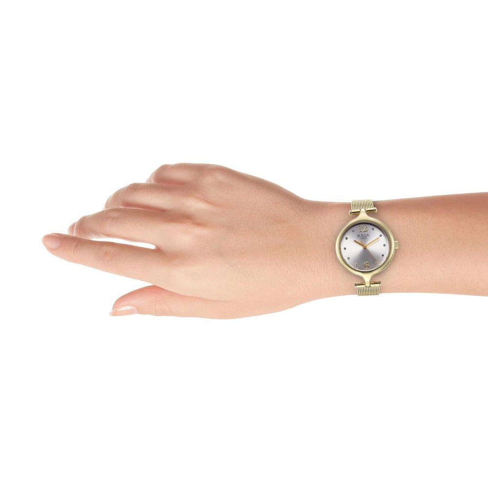 Titan Raga Showstopper 1.18" Analog Silver Dial Metal Strap Watch for Women