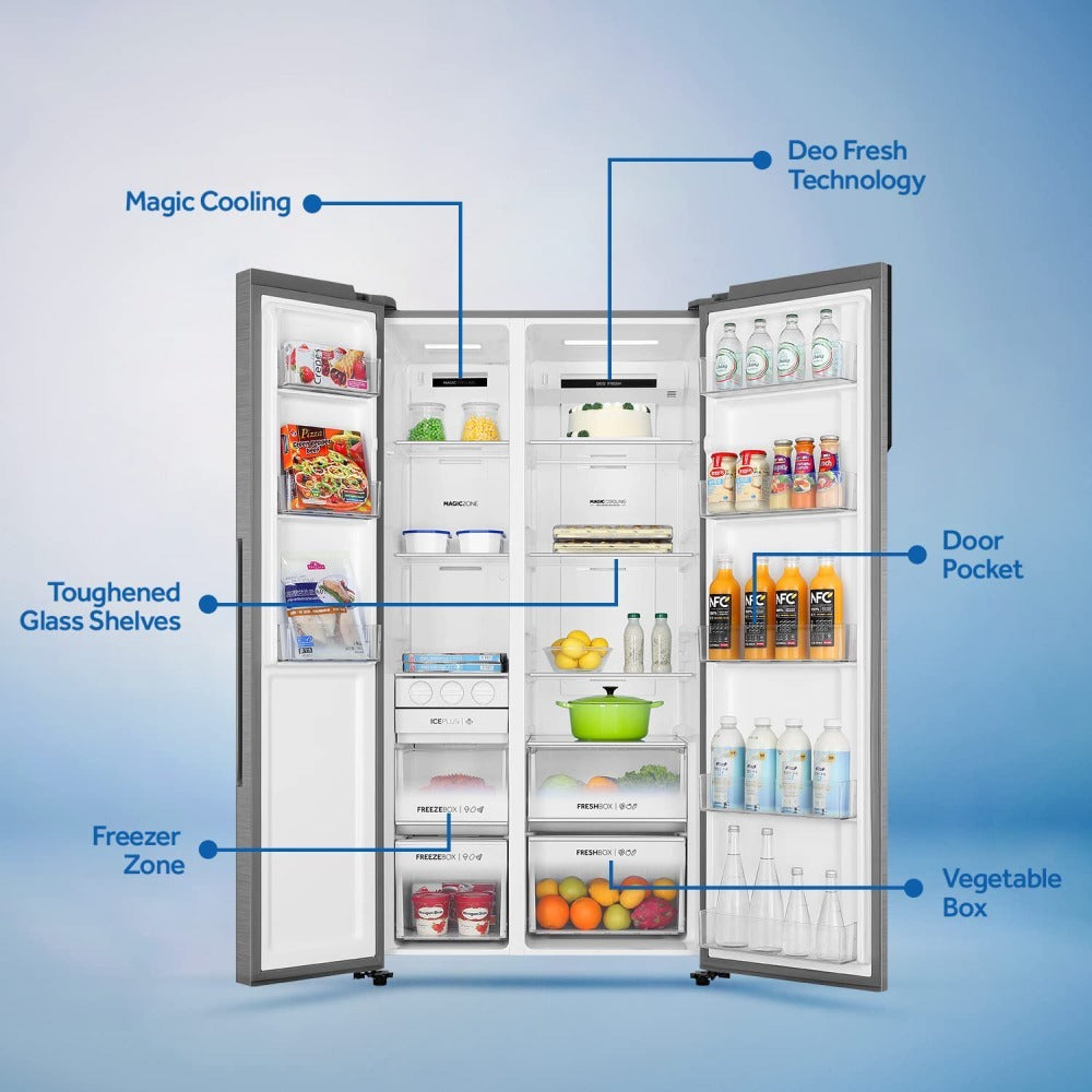 Haier 630L 3 Star Side by Side Frost Free Refrigerator - Shiny Steel