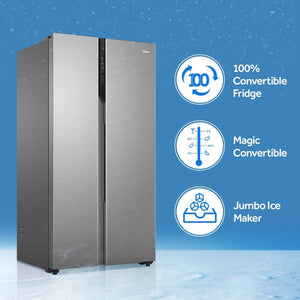 Haier 630L 3 Star Side by Side Frost Free Refrigerator - Shiny Steel