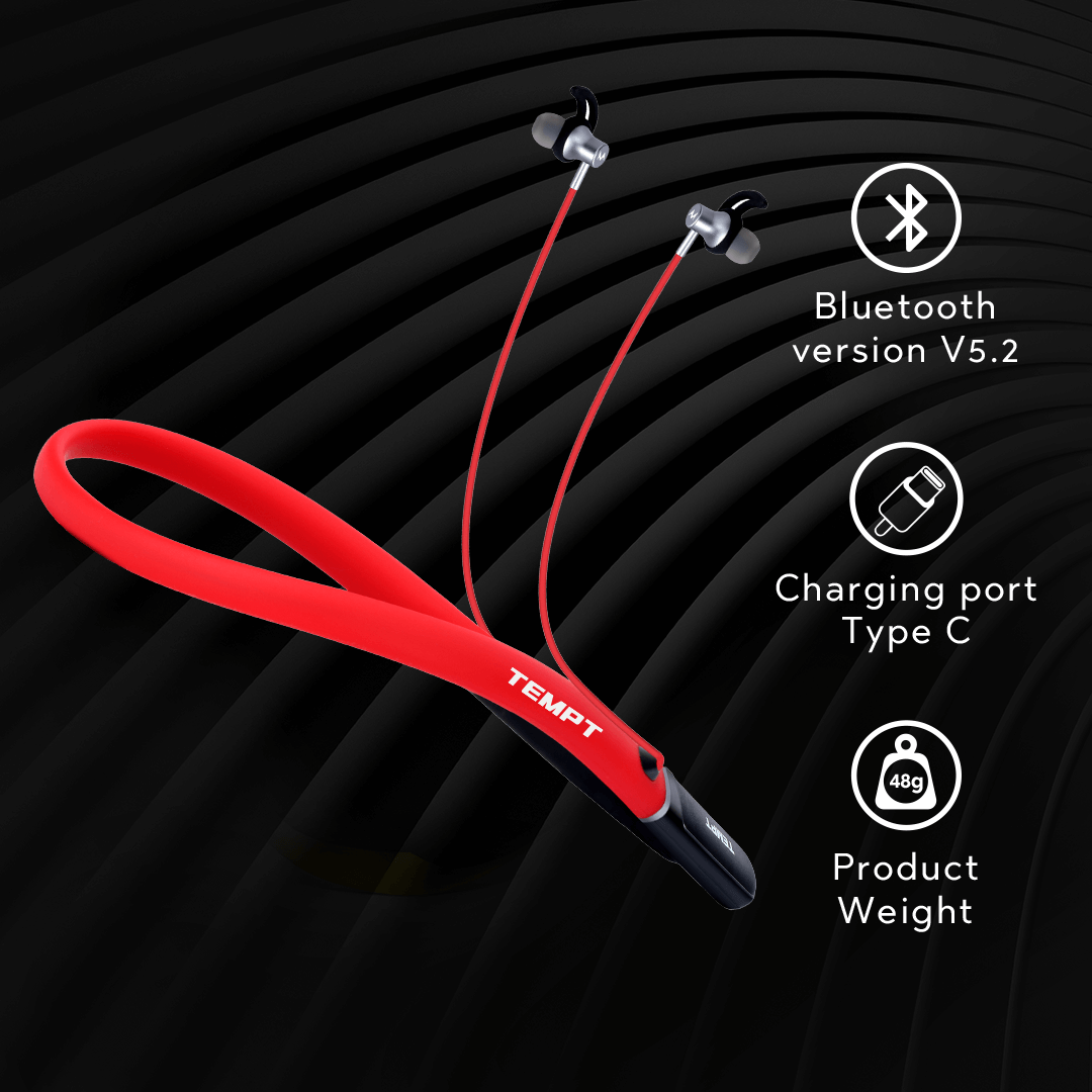 Tempt Spirit Bluetooth Wireless in-Ear Neckband with Mic